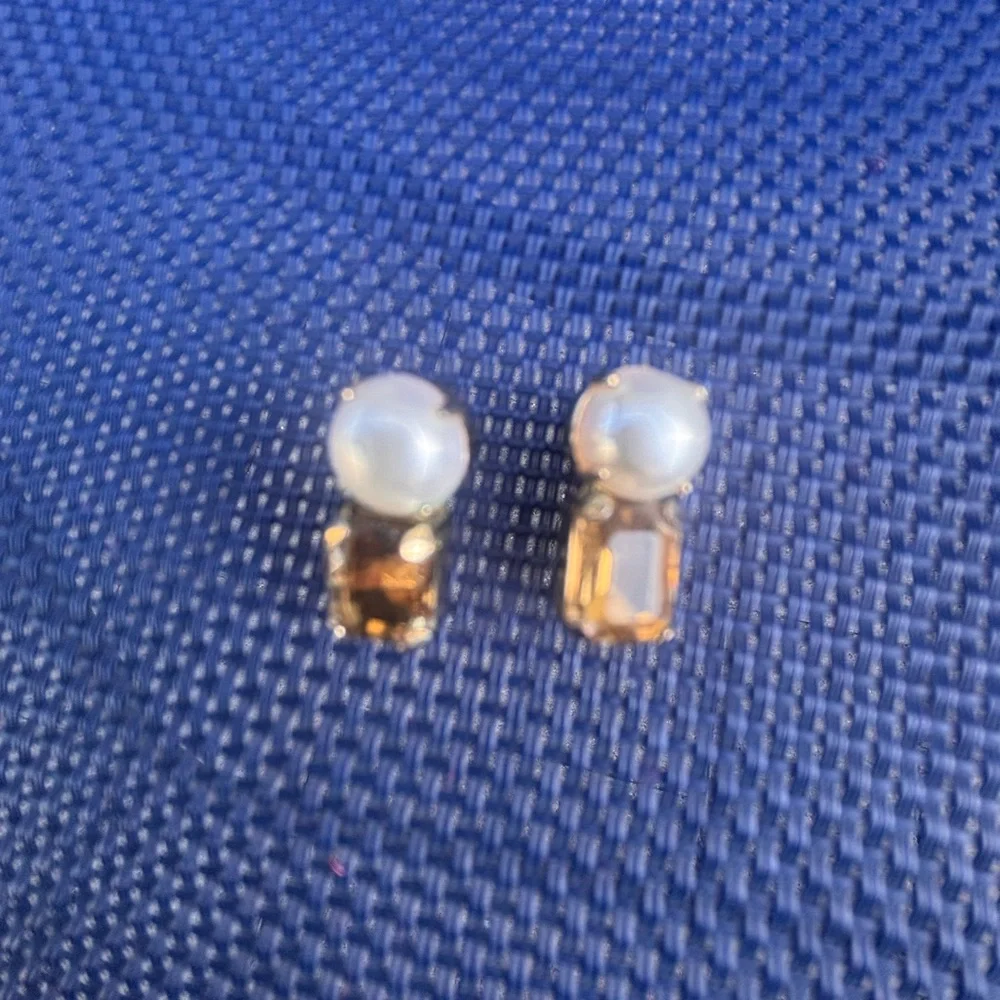 J. Crew Gold Beaded Bracelet & Pearl Crystal Drop Earring Set